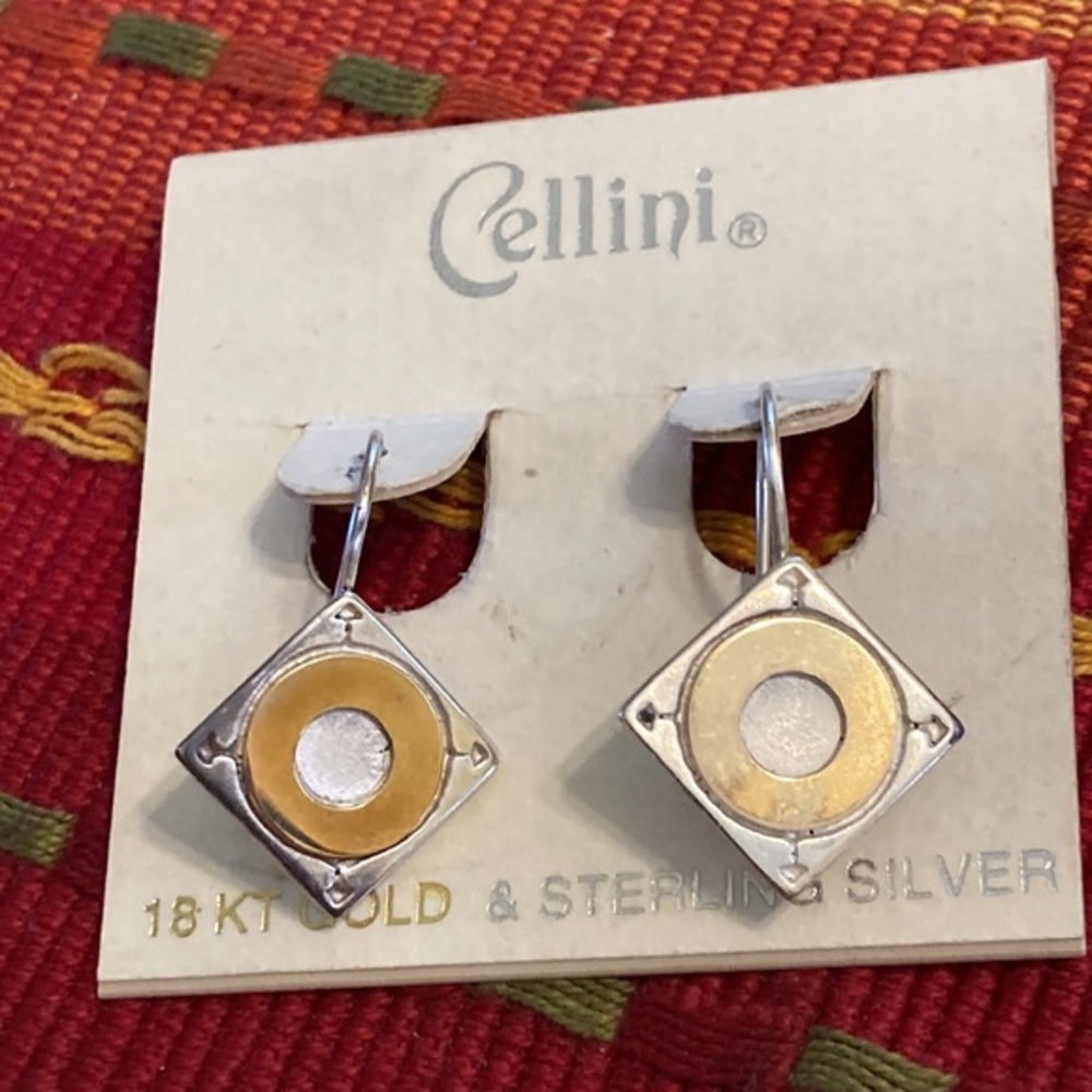 NWT Cellini 18k gold and sterling geometric design earrings